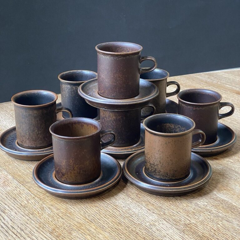 Read more about the article Set 8 Arabia of Finland Ruska Brown 3.5″ Tall Coffee Cups and Saucers