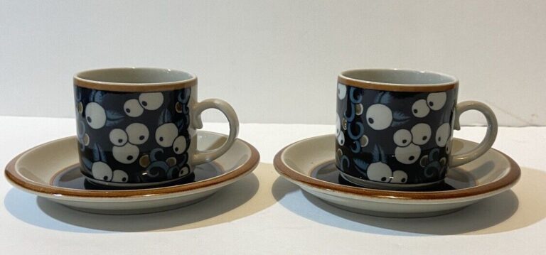 Read more about the article Arabia Finland Taika Coffee Cup And Saucer Set Lot Of 2 Vintage 1970’s