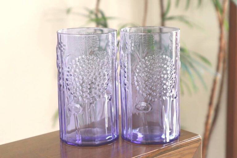 Read more about the article Nuutajarvi Flora Glass Tumbler Amethyst 36cl Oiva Toikka Pair Set