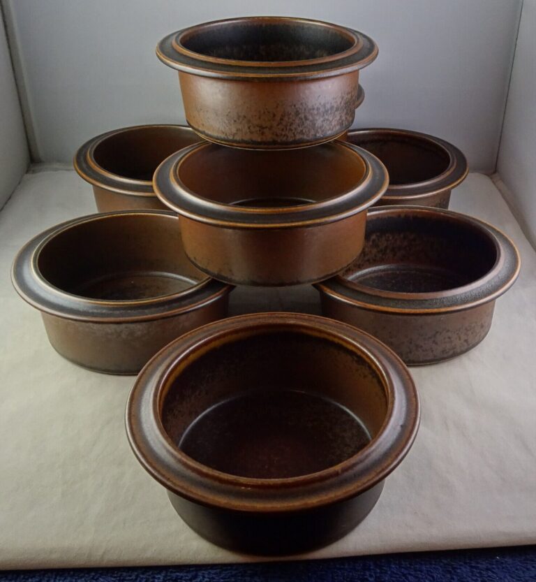 Read more about the article 8 Arabia Ruska Rim Fruit (Sauce) Dessert Bowls Light and Dark Brown Spotted MCM