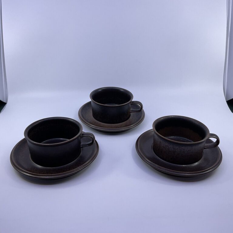 Read more about the article Arabia Finland Ruska Ulla Procope Flat Coffee / Tea Cup and Saucer Set Of 3