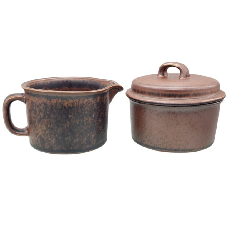 Read more about the article Arabia Finland Ruska Sugar Creamer Set Brown Ulla Procope 3 pc set