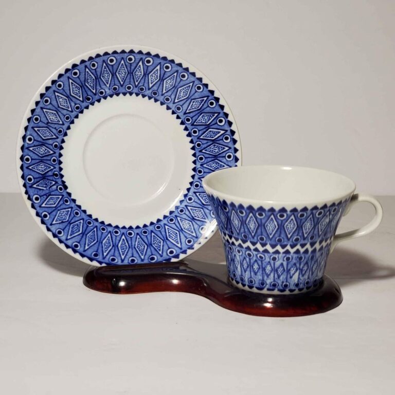 Read more about the article Arabia Demitasse (Small) Teacup and Saucer Finland Blue White