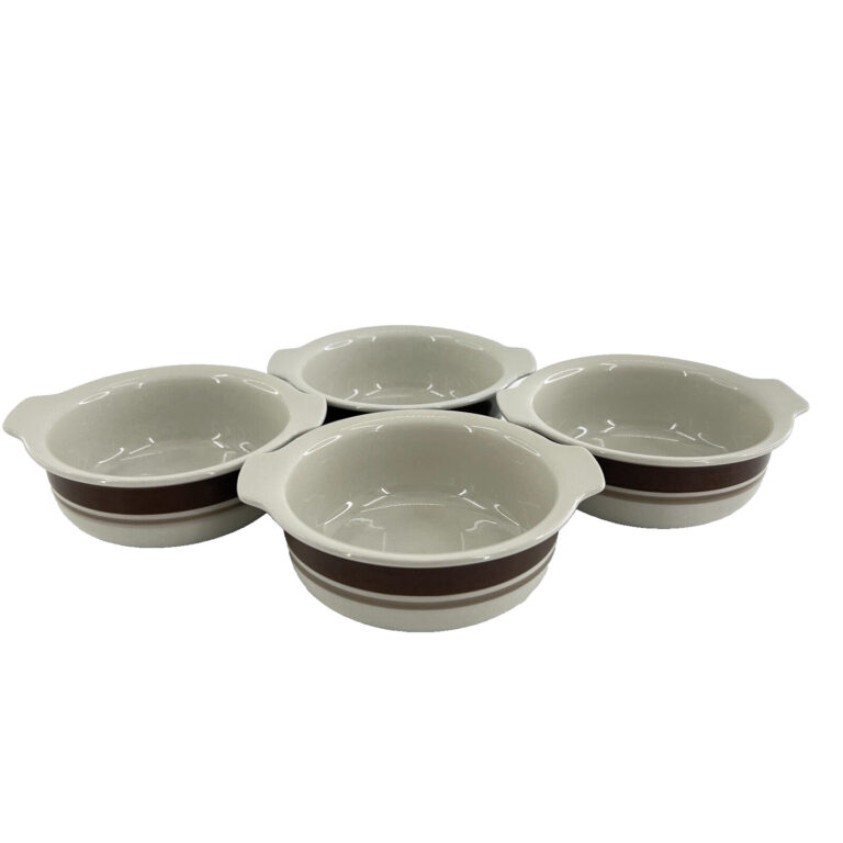 Read more about the article Arabia Finland PIRTTI  Cereal Soup Bowls Set of 4 Ceramic Brown Beige Stripped