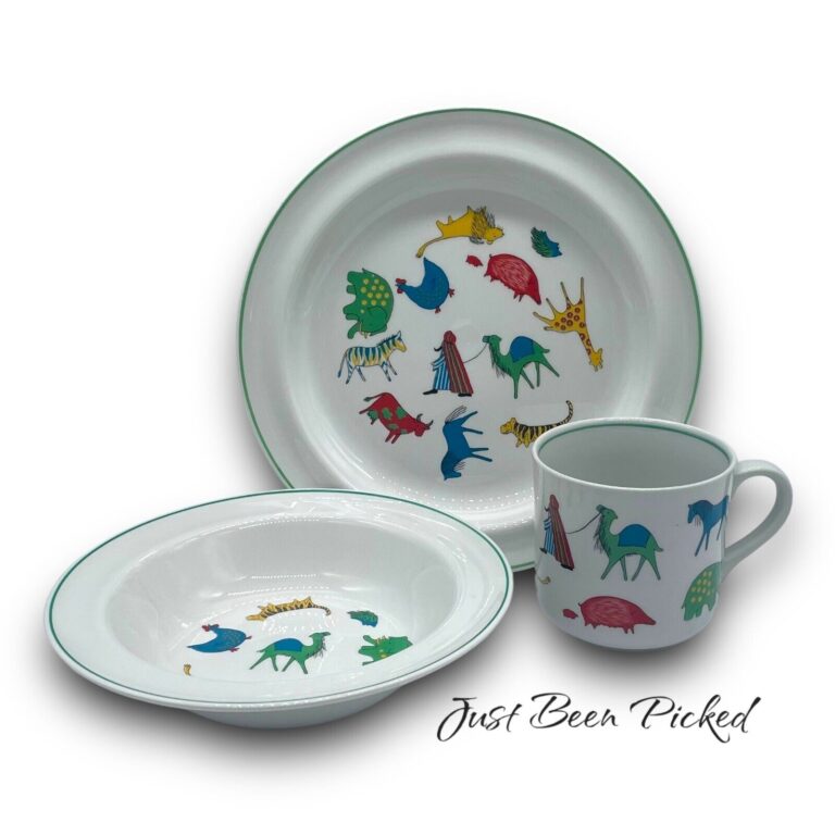 Read more about the article Arabia Finland Child’s 3 Piece Plate Bowl Cup Set – Animal Parade Noah’s Ark MCM