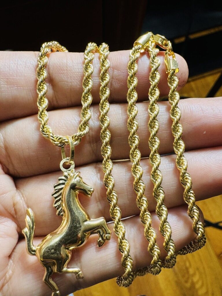 Read more about the article 18C 18K 750 Real Gold 19.5”/20” long  Rope Horse Set Necklace 3.5mm 10g