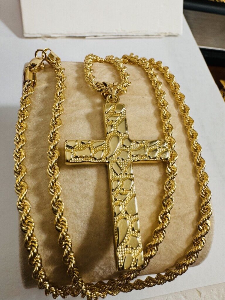 Read more about the article 18C 18K 750 Saudi Dubai Gold 19.5”/20” long  Rope Cross Set Necklace 3.5mm 10.6g