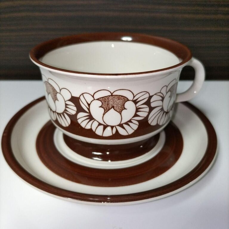 Read more about the article Arabia Katrilli Brown Tea Cup Saucer Set Esteri Tomula