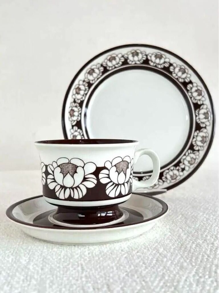 Read more about the article Arabia Katrilli Brown Coffee Cup Saucer Plate 17.5cm Trio Set Esteri Tomula #1