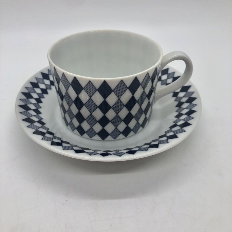 Read more about the article Arabia Of Finland Vintage Demitasse Mocha Espresso Cup and Saucer Diamond Blue