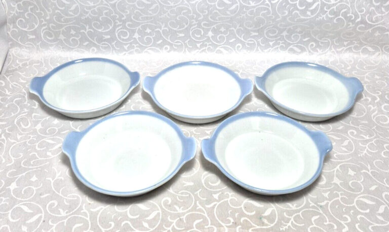 Read more about the article VTg Arabia of Fnland Ribbons Blue Mini Au Gration Dish Tab Handles 5″ Set of 5