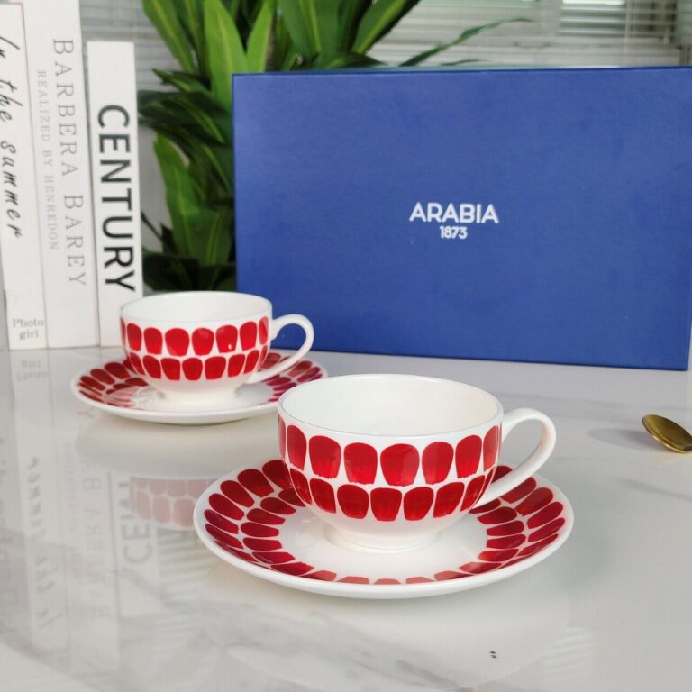 Read more about the article Arabia 24 Hours Collection – Red Double Cup and Saucer Set Gift Box dinnerware