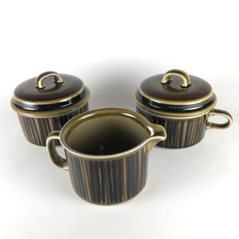 Read more about the article Arabia Finland Kosmos Partial Tea Set Nordic MCM 1960s Sugar Creamer Lidded Cup