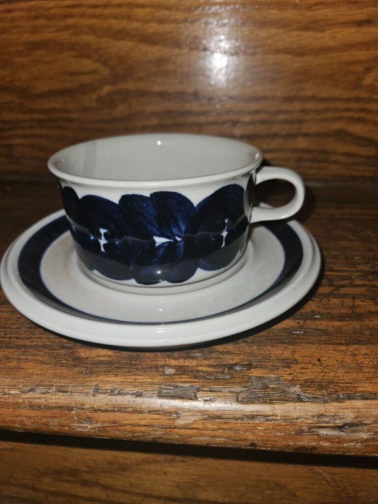 Read more about the article Arabia Finland Blue Anemone wide tea coffee cup and saucer