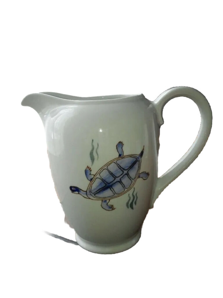 Read more about the article Arabia Finland Aquarium Mid Century Hand Painted Pitcher with Turtle and Fish