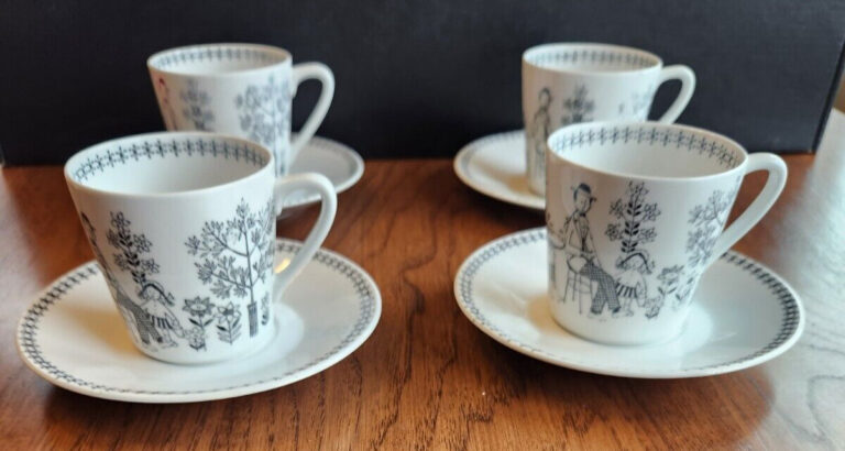 Read more about the article Vintage ARABIA Finland Emilia Cup Saucer Set 4 Raija Uosikkinen illustration Art