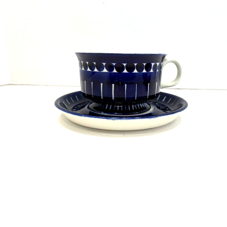 Read more about the article Arabia Finland Valencia Blue and White Footed Cup and Saucer