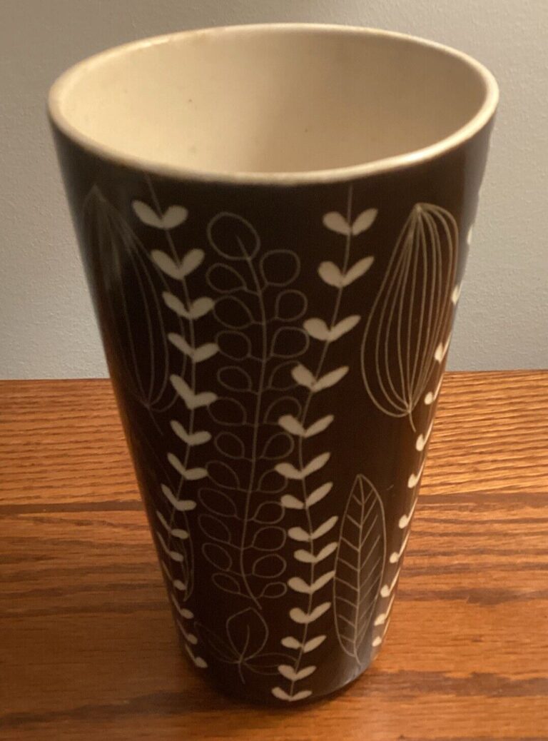 Read more about the article 8 1/4″ MCM Dark Brown Arabia Finland Leaf Plant Design Vase