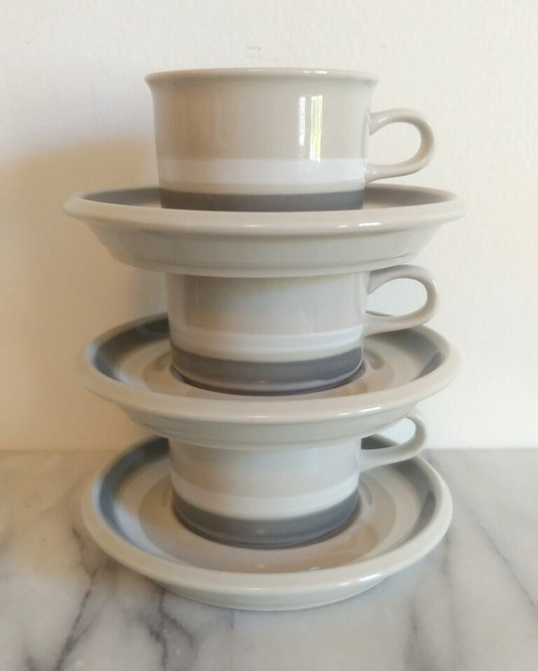 Read more about the article Arabia SALLA Finland DEMITASSE cup saucer coffee gray white stripe espresso