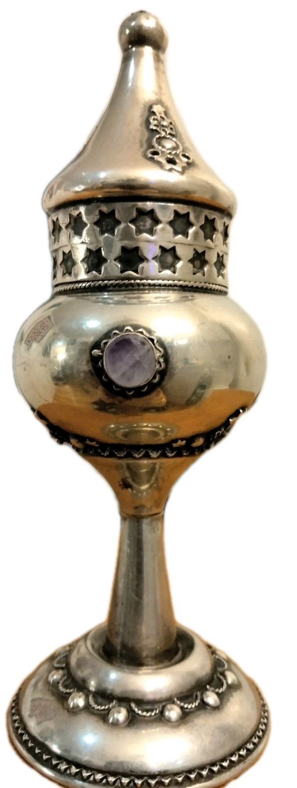 Read more about the article Middleeastern 6×2″ Sterling Silver Incense Burner Cabochon Amethysts(3)