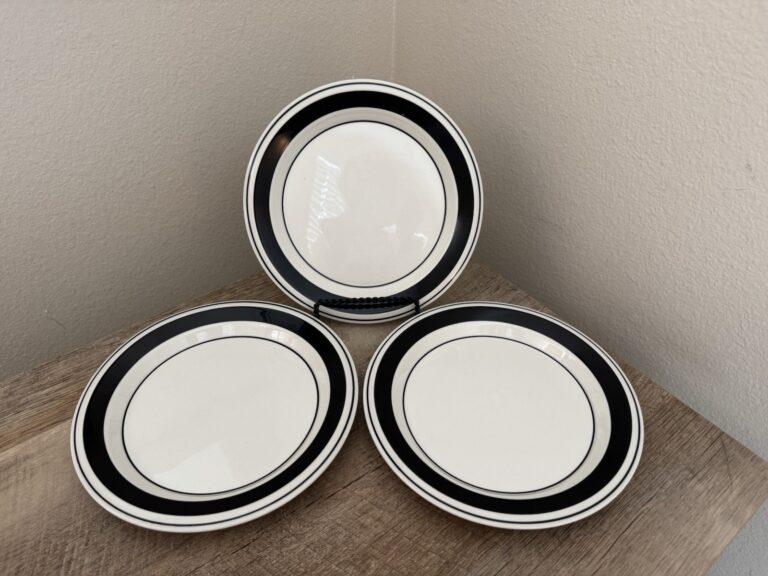 Read more about the article ARABIA Faenza Salad Plates Set Of 3 Finland Dinnerware Cream Black 7.75”