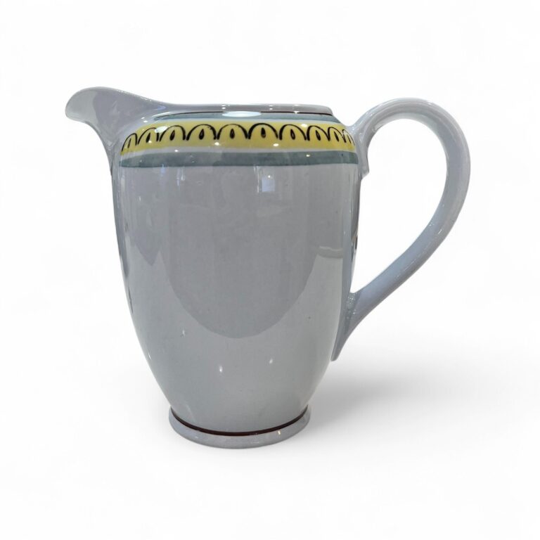 Read more about the article Vintage Arabia of Finland MCM Crown Band Pitcher 7″ Blue and Yellow Trim – AS IS