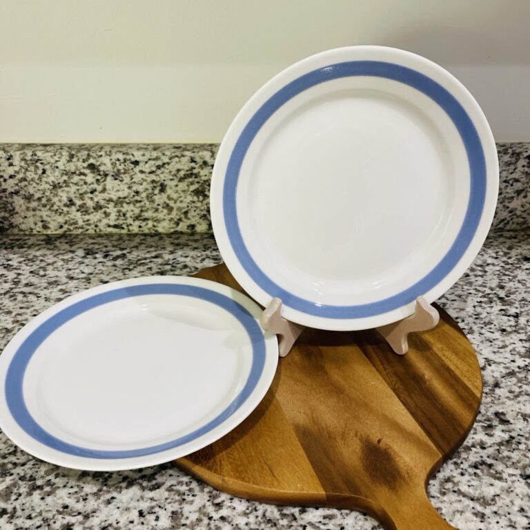 Read more about the article Arabia Finland Blue Ribbon 2 Piece Lot 9.25 inch Plates Pipe Stamp