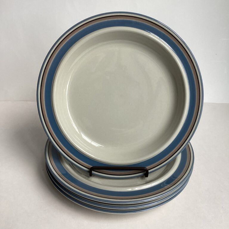Read more about the article Arabia of Finland Uhtua Stoneware Dinner Plates 10” Set Of 4 Blue Brown Stripe