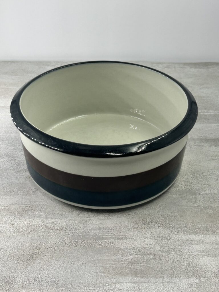 Read more about the article 1-Arabia Finland Kaira Pattern Serving Bowl Blue and Brown Stripe Midcentury MCM