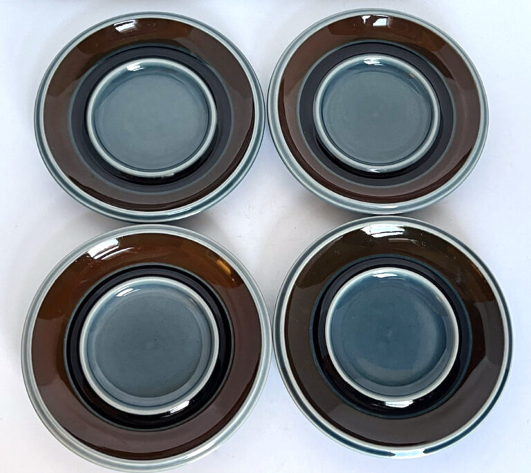 Read more about the article Vintage ARABIA FINLAND Meri Blue Coffee  Saucers  SET OF FOUR  5 5/8″