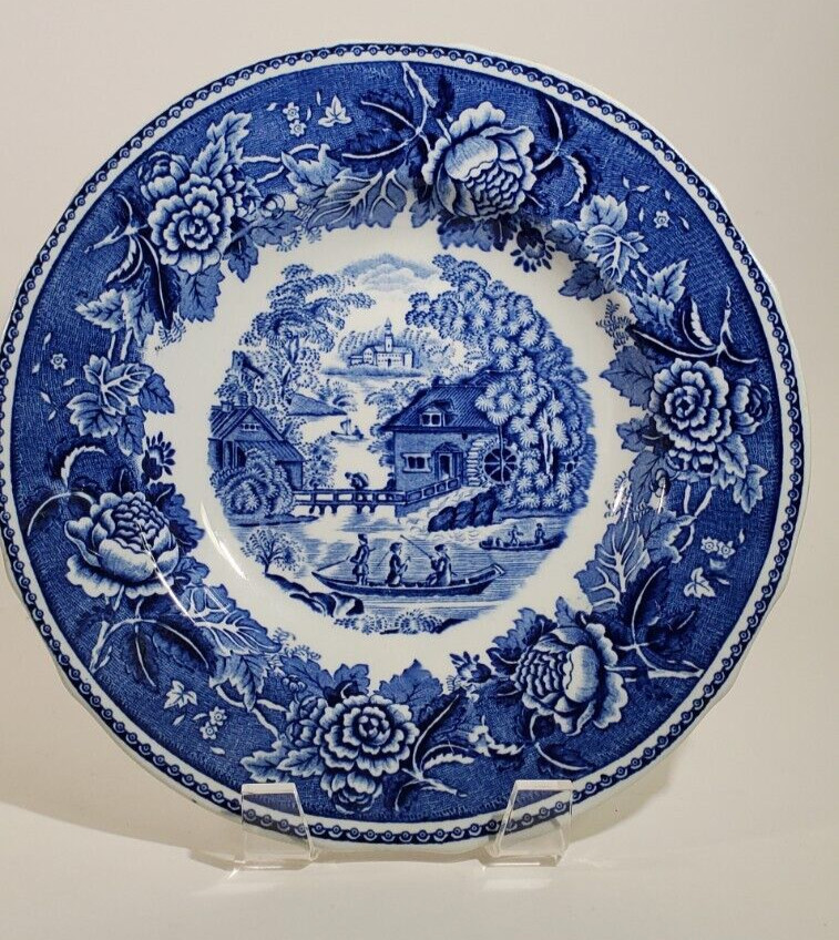 Read more about the article Large Rimmed Soup Bowl Flow Blue Transferware Blue Arabia Finland