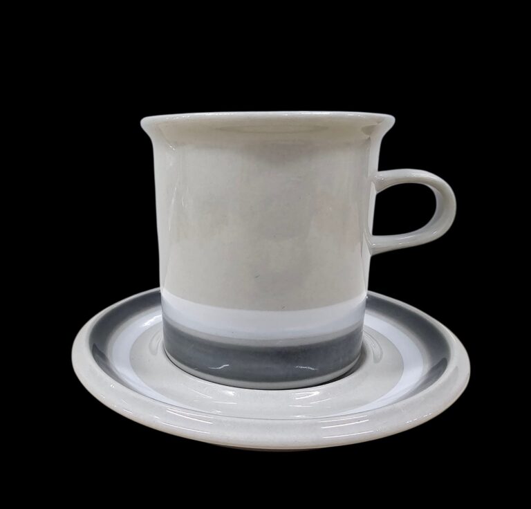 Read more about the article Arabia Finland Salla Flat Cup and Saucer Set Inkeri Leivo MCM Stoneware