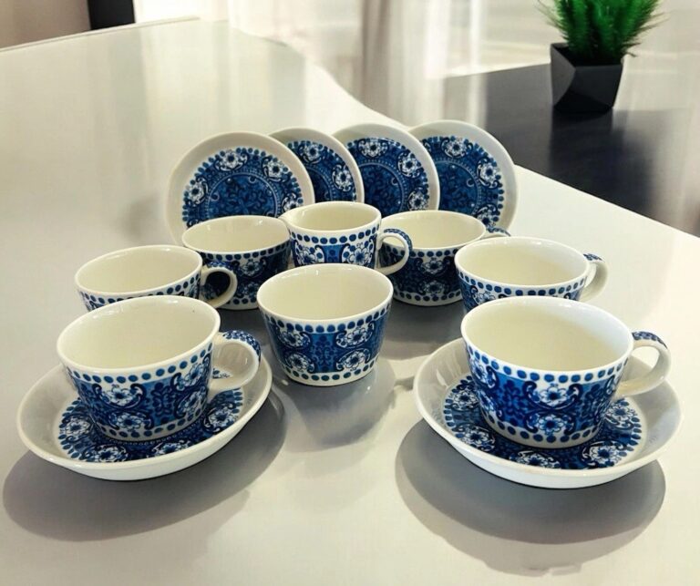 Read more about the article Arabia Finland 14pc Demitasse Coffee Set Blue Mid-Century Modern Vintage