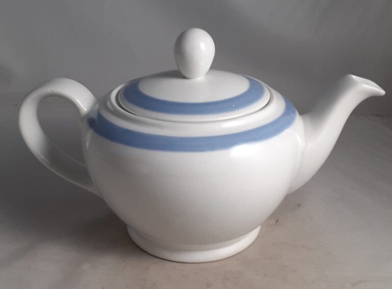 Read more about the article Arabia Finland Blue Ribbon Stripe Edge TEAPOT