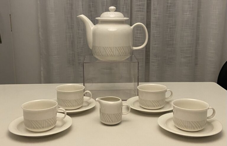 Read more about the article Arabia Finland Arctica 11-Piece Tea Set w/Teapot  Lid  4 Cups and Saucers  Creamer