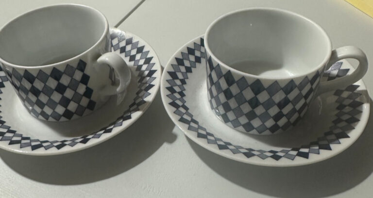 Read more about the article Arabia of Finland Espresso Demitasse Set of 2 Cups/Saucers Blue Design Pristine
