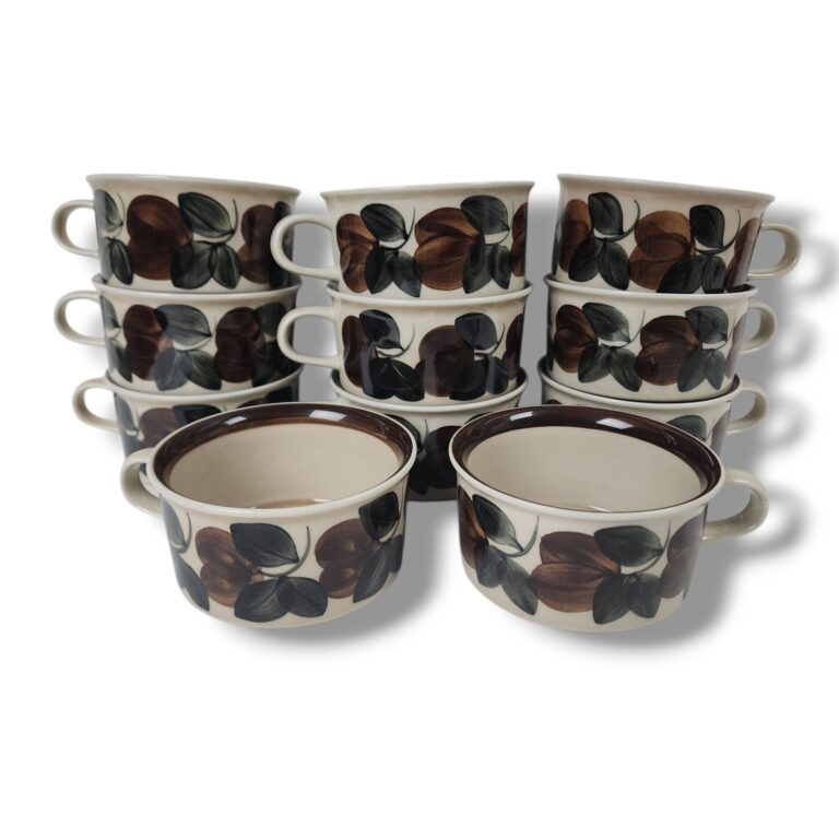 Read more about the article Arabia Of Finland Ruija Troubadour Vintage 11 Flat Cup Coffee Mug Set Gray Brown