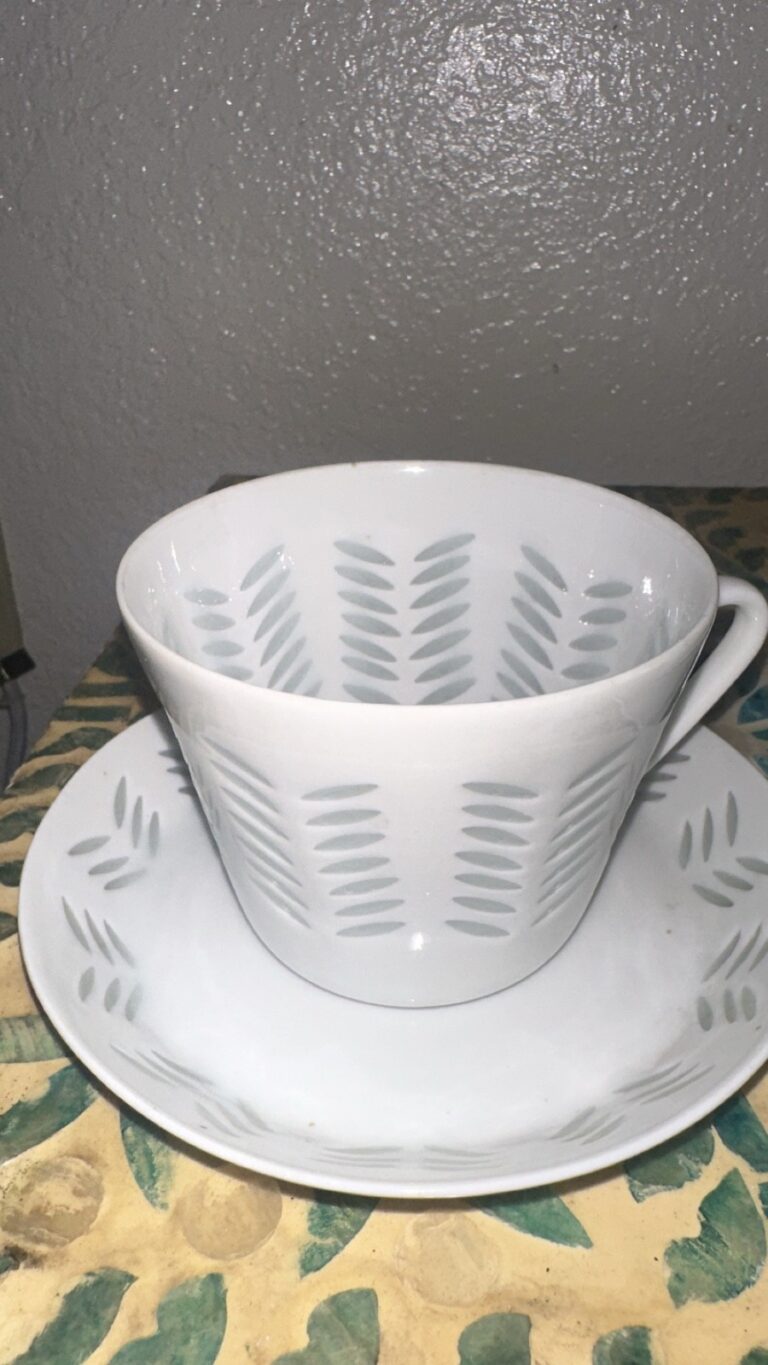 Read more about the article Arabia Finland “Rice Porcelain” Cup and Saucer Set – Designed by Friedl Holzer-Kj