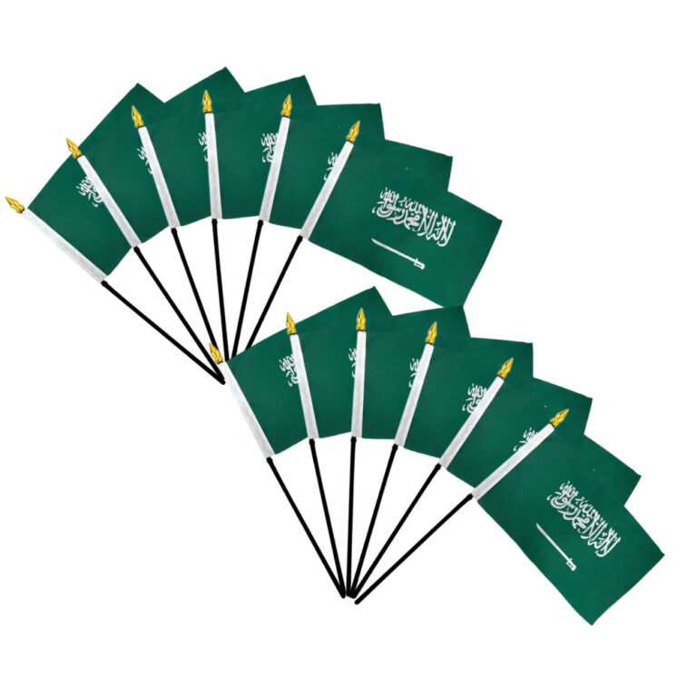 Read more about the article 1 Dozen Saudi Arabia 4x6in Mini Handheld Country Stick Flags for Parades