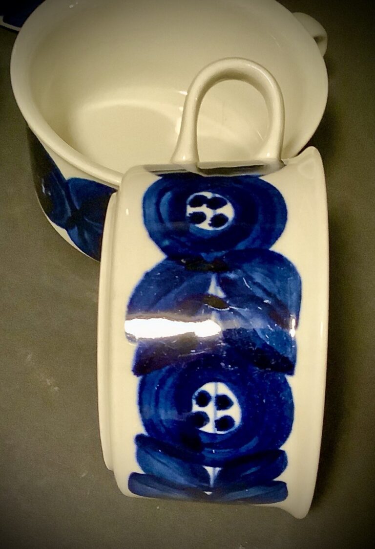 Read more about the article ARABIA FINLAND Anemone Blue Flat Coffee Cups MCM  3  2 Signed by Ulla Procope