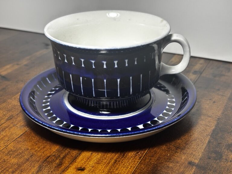 Read more about the article Arabia Finland VALENCIA Footed Cup/Saucer by Ulla Procope Cobalt Blue Read