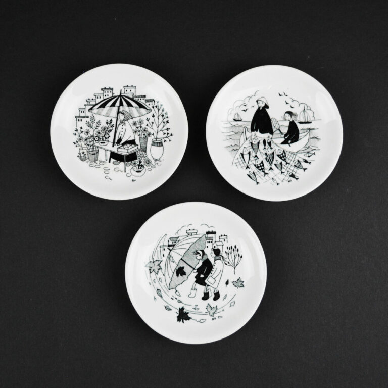 Read more about the article 3 Plate Wall Plate Candy Cups Arabia Emilia Raika Uosikkinen Finland Design