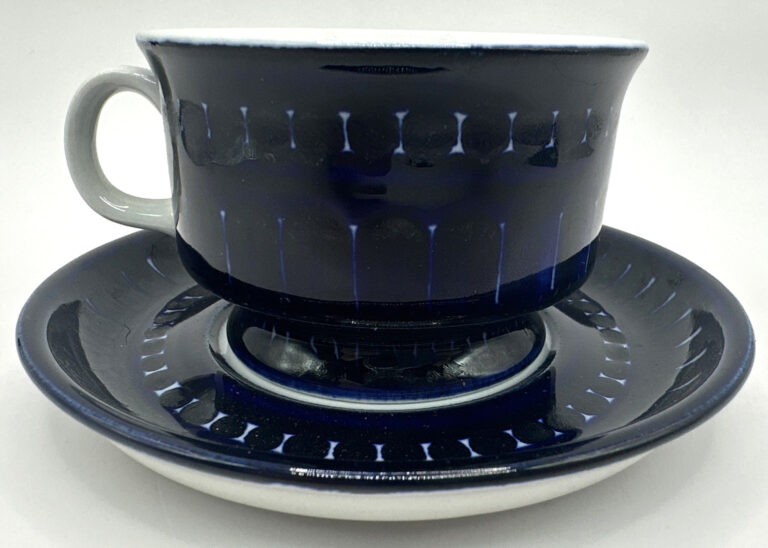 Read more about the article Arabia Finland Valencia Demitasse Coffee Cup and Saucer Cobalt Blue Ulla Precope