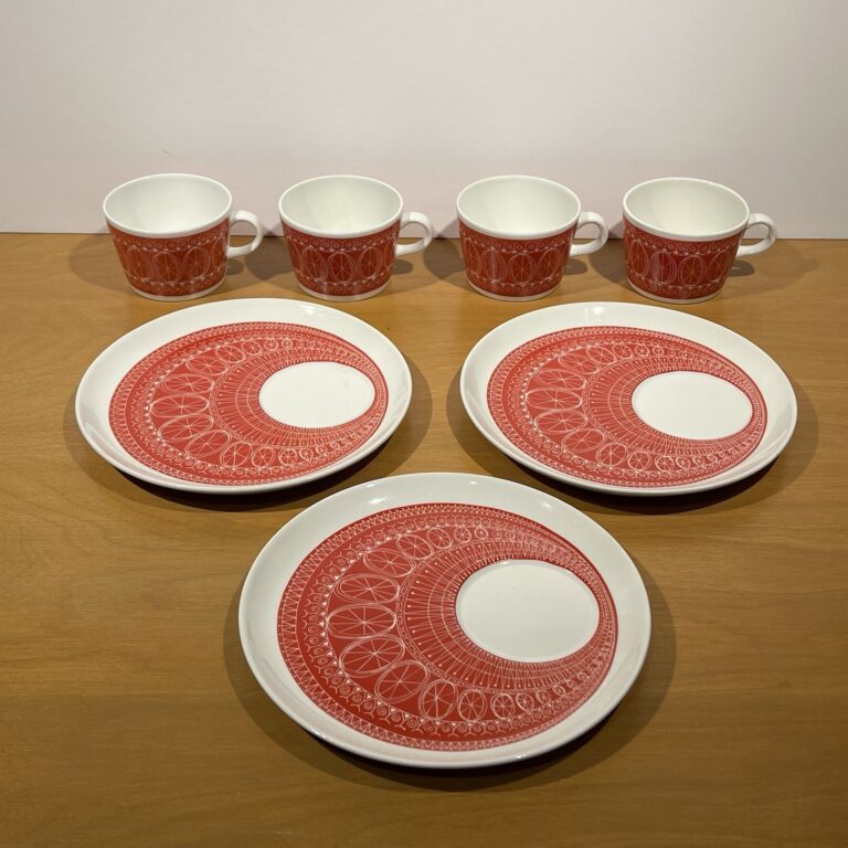Read more about the article Arabia Made In Finland Red Tea Mug and Saucer Set Of 7 Breakfast