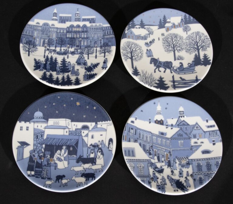 Read more about the article (4) Arabia Finland Mini Winter Landscape Plates Design: R Uosikkinen Gold Detail