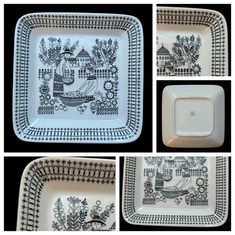 Read more about the article HTF Vintage 1950s Arabia Emilia Square Plate 7”x7” Made In Finland Black and White