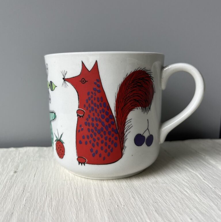 Read more about the article VTG Rare Arabia Finland Noah Animals 8oz Cup Mug Colorful Pig Cat Fox Mouse Bee